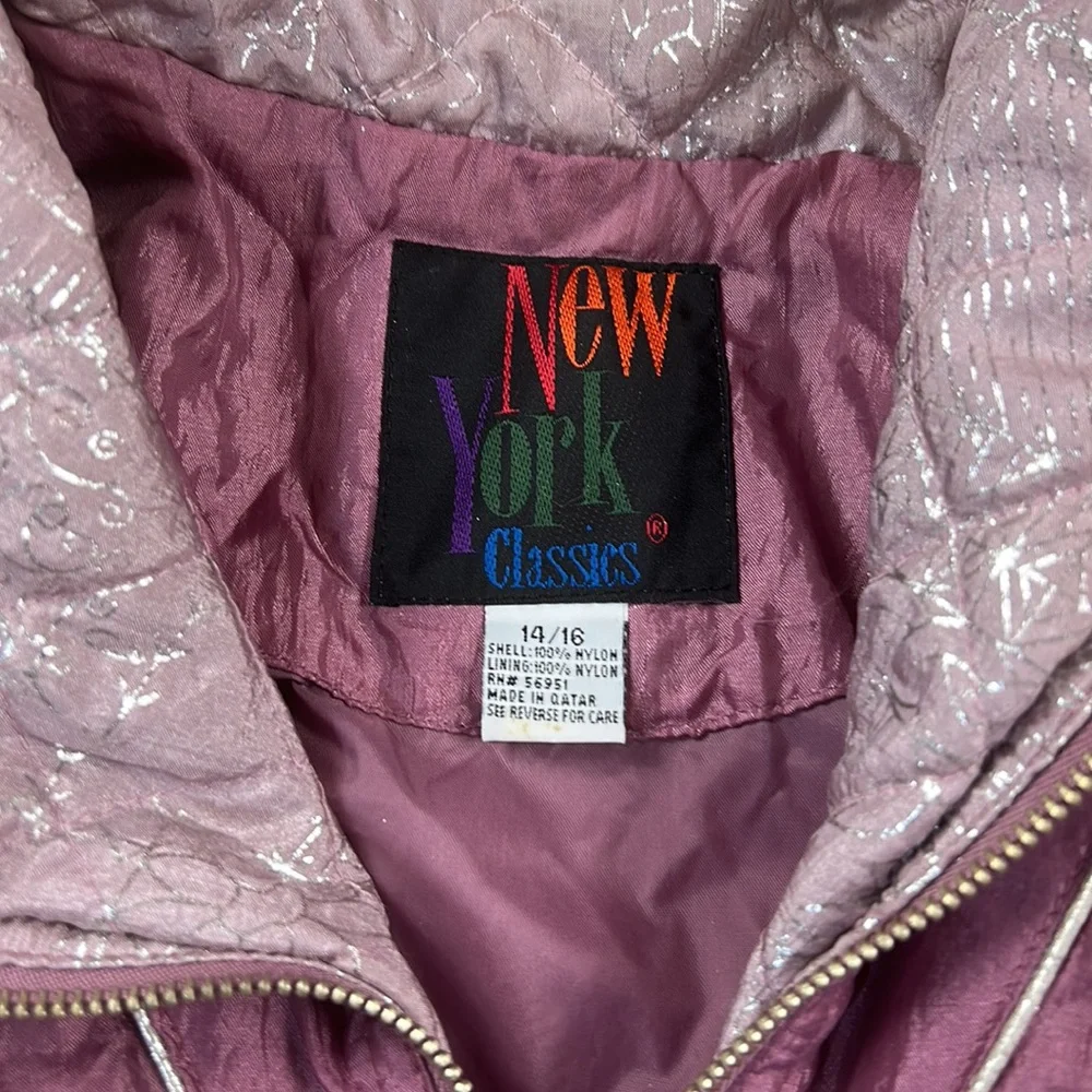 Vintage 80s 90s New York Classics pink windbreaker bomber jacket, size 14/16 - Picture 8 of 10